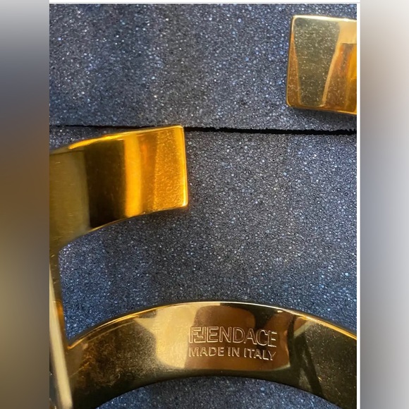 Fendace: Double F Fendi x Versace Medusa Greca Gold Cuff, Size M: $800 - Picture 3 of 6